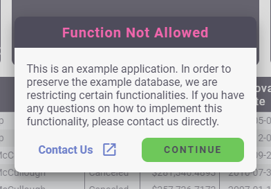 Screenshot of the `Function Not Allowed` dialog box.